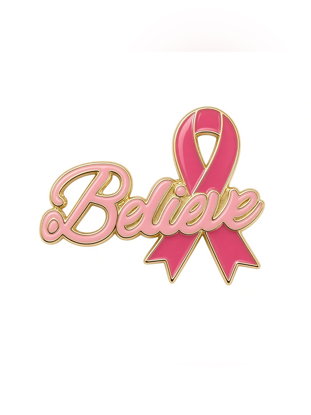 Believe pink ribbon pin brooch